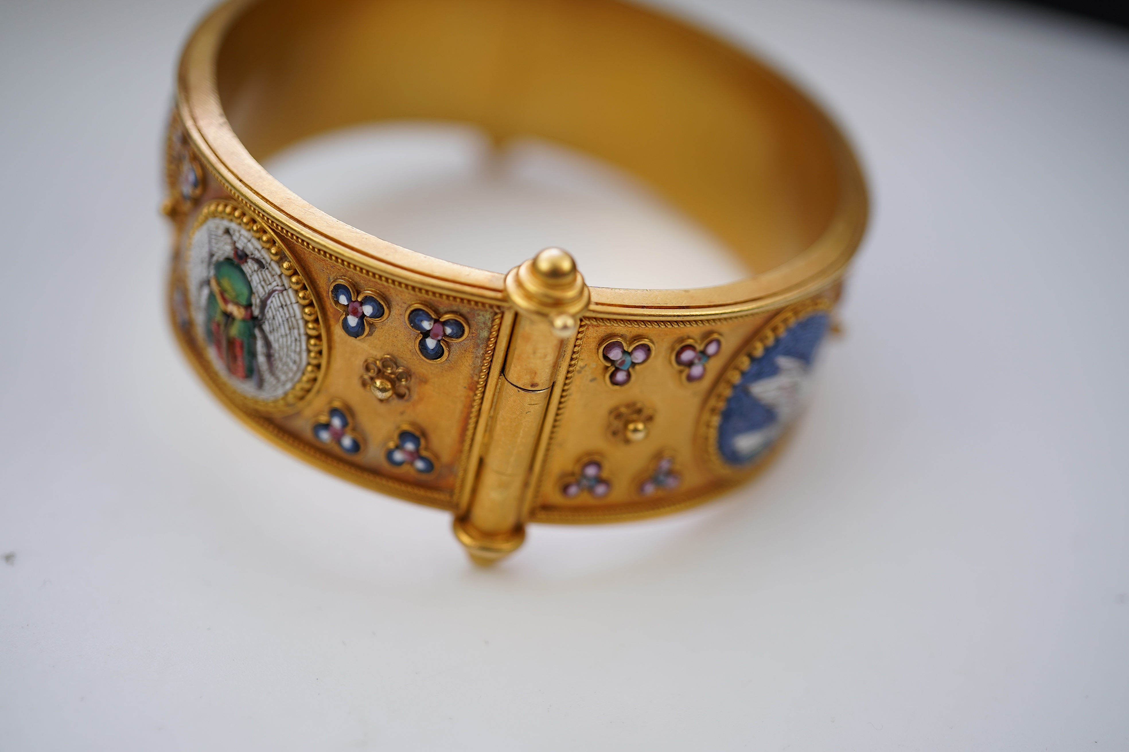 An attractive gold and micromosaic cuff bracelet, second half 19th century